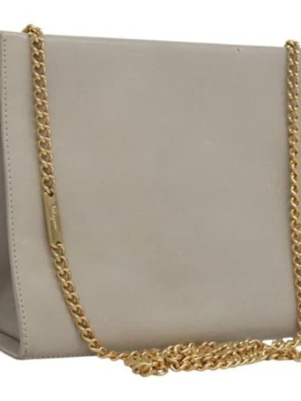 Salvatore Ferragamo Chain Shoulder Bag Leather Beige Gold Auth th5704